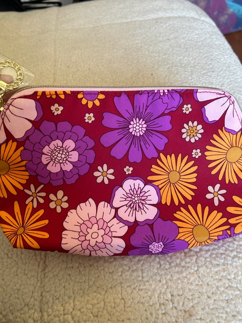 Estée Lauder Red Floral Cosmetic Pouch with mixed patterns
